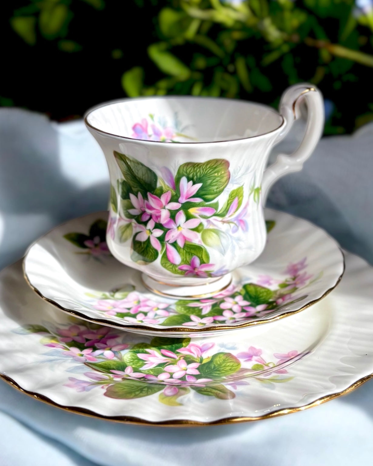 Trio polcelanowe vintage Royal Albert w różowe kwiaty